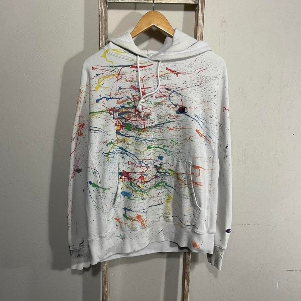 2000s Champion Reverse Weave Paint Splatter Pullover Hoodie Med